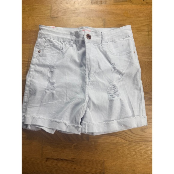 Elite Jeans Pants - Elite Jeans White Distressed‎ Denim Shorts Women's Size 7/8 Rolled Cuff